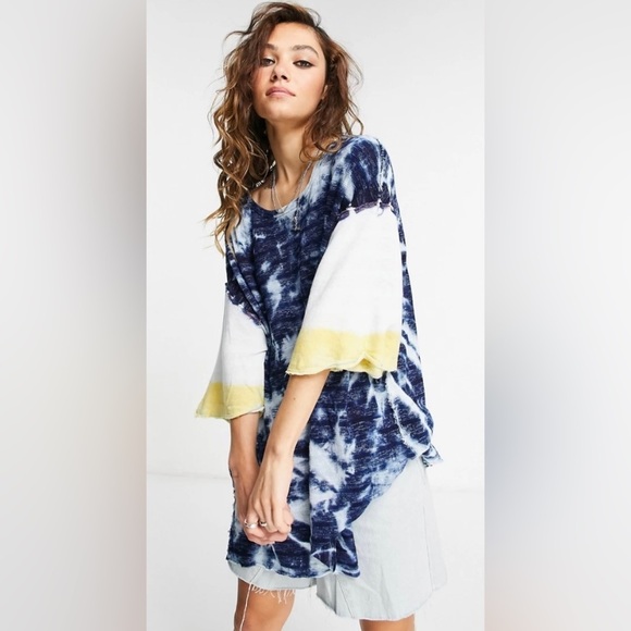 We the Free by Free People Blue Relaxed Top in Washed Stripes Size Small - Picture 1 of 5